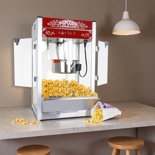 Image of 16 Oz Commercial Popcorn Machine, Countertop Popcorn Maker for 80 Cups per Batch, Bar Theater Style Popper with Scoop & Spoons, for Home Movie, Family Gatherings, and Concession Stands, Red