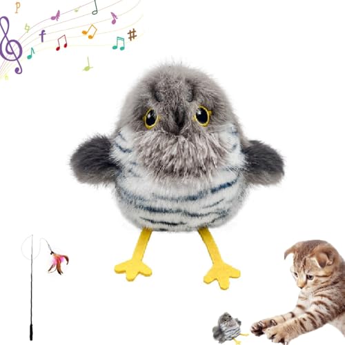 Tbfyou 羽ばたく鳥の猫のおもちゃ、自動で羽ばたく鳥の猫のおもちゃ、猫のおもちゃ、吊り下げ可能な猫のおもちゃ、羽ばたく鳥、電動空飛ぶスズメ、リアルな音、ニャーと鳴く、タッチ起動、ぬいぐるみ、キャットニップ猫のおもちゃ、自動で羽ばたく羽、軽いタッチに反応