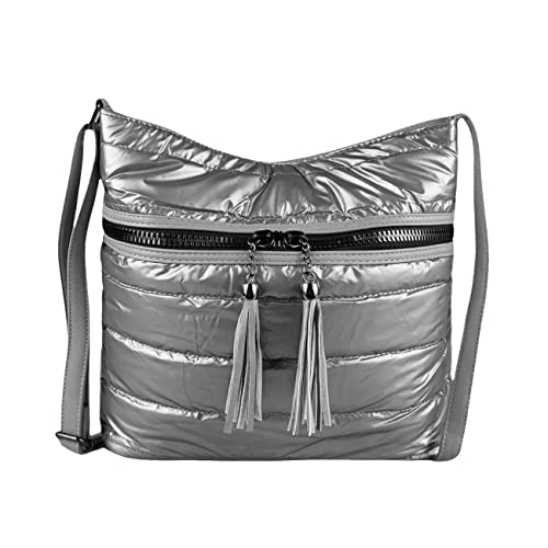 OBC Damen Tasche Shopper Schultertasche Umhängetasche Nylontasche Crossover Crossbody Beuteltasche Handtasche City Bag Reise Silber Cover
