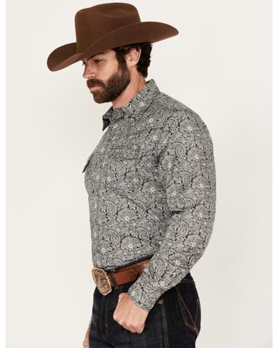 Wrangler Men's Retro Paisley Print Long Sleeve Snap Western Shirt - 112352878 Medium Navy2