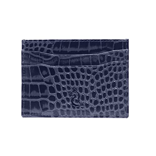 Image of KARA Blue Genuine Leather Card Holder - Unisex Slim ATM Credit Card Cover with 5 Visiting Cards Slots
