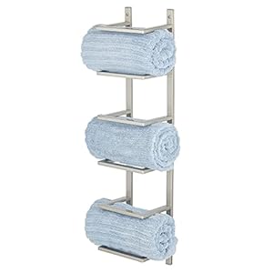mDesign Modern Decorative Metal 5-Level Wall Mount Towel Rack Holder and Organizer for Storage of Bathroom Towels – Satin