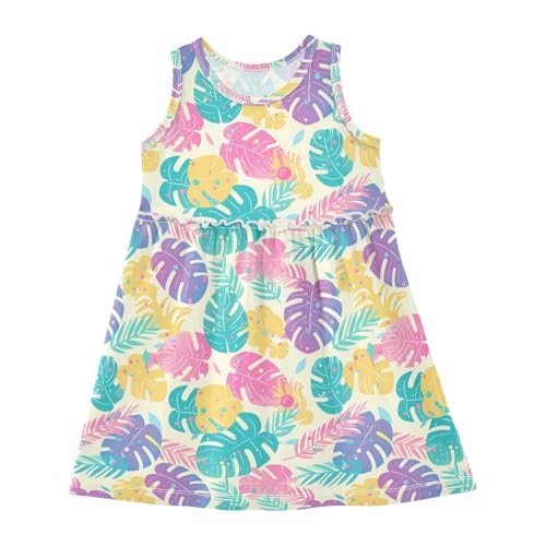 KLL Leaves Monstera Blots Girl Midi Dress Fashion Jumper Skirt Comfy Outfits Crew Neck