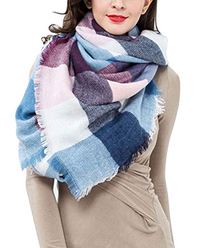Lantch Damen Schal Kariert übergroßer Quadratisch Deckenschal Herbstschal Winterschal Karo Tartan Streifen Plaid Muster XXL Oversized Fransen Poncho (Stil 8)