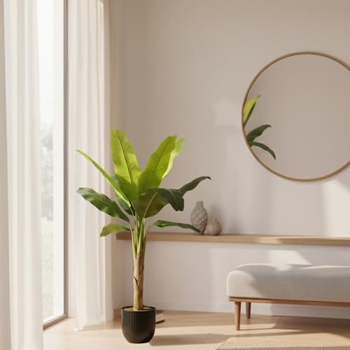 Image of Kayra Decor Artificial Banana Plant 4 Feet with Pot | Big Size Artificial Plants for Home Decor | Indoor Fake Tree for Living Room, Balcony, Office | Bird of Paradise Lifelike Plant with Pot
