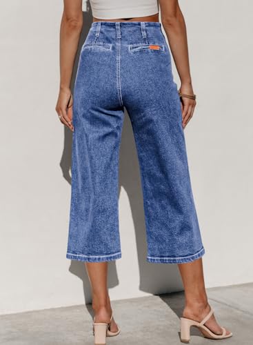 Sidefeel Women's Capri Pants Trendy Wide Leg Jeans High Waisted Stretchy Loose Cropped Denim Pants3