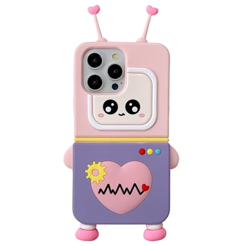 YAKVOOK Cute Silicone Case for iPhone 13 Pro Max/12 Pro Max 6.7''，Cool Fun 3D Cartoon Love Robot Kawaii Phone Case Soft Rubber Bumper Funny Cover for iPhone 13 Pro Max/12 Pro Max