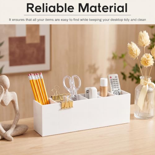 Image of Jetec Acrylic Pen Holder 6 Compartments Makeup Brush Stationery Organizer Pencil Holder for Desk Accessories, Cosmetic Brushes, Dorm, Home, Bathroom, Kitchen, Office Supplies(White)