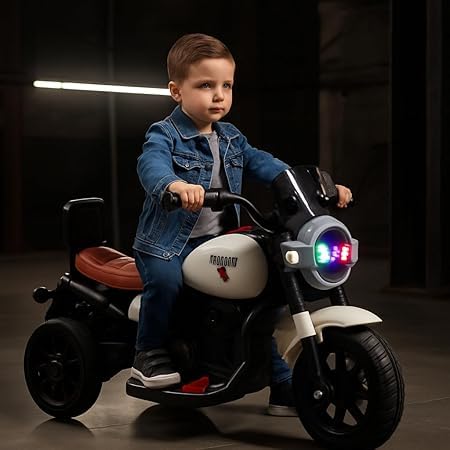 Image of Kawaii Kids 6V Ride-On Bike with Remote, Music & LED Lights, White