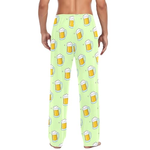 Men's Beer Mugs Pajama Pants with Pockets - Straight Fit Cotton Sleep Bottoms for Lounge & Nightwear#1393