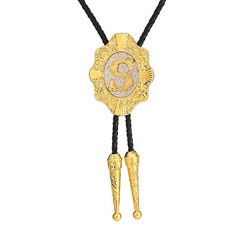 KDG Shield A-Z Double Gold Colors Letter Bolo Tie western cowboy necktie (S)