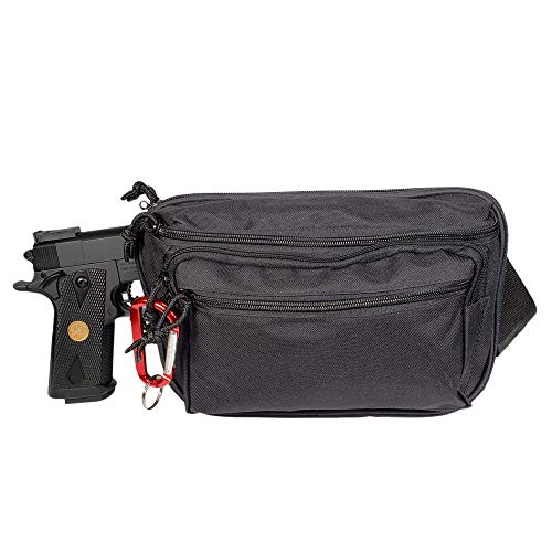 Explorer Black Tactical Gun Pistol Pouch Carry Concealment Concealed Waist Fanny Pack with Holster & Key Ring Carabiner