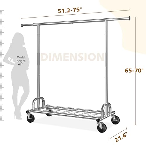Raybee Clothes Rack Heavy Duty Clothing Rack Load 485Lbs Rolling Clothes Racks For Hanging Clothes, Commercial Garment Rack Heavy Duty Clothes Rack Collapsible & Portable Clothing Rack With Wheels thumb #5
