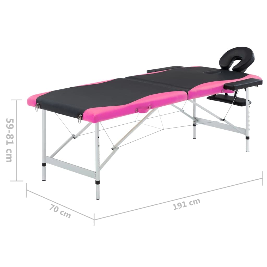 Camilla de Masaje Plegable 2 Zonas Aluminio Negro y Rosa Negro,110232