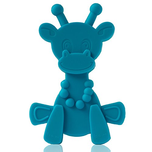Image of Baby Teething Toy Extraordinaire - Little Bambam Giraffe Teether Toys by Bambeado. Toy for Natural Teething Comfort and for Sore Gums - Gift for Baby Through to Infant - Cyan