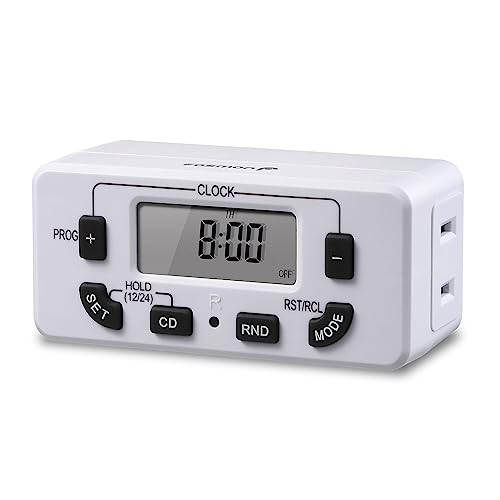 Image of Fosmon 7 Day Digital Timers for Electrical Outlets, Indoor Plug-in Light Timers Switch Programmable, Electric Wall Plug for Lamp, Grow Reptile Lights, Aquarium, 15A /1875W, Grounded