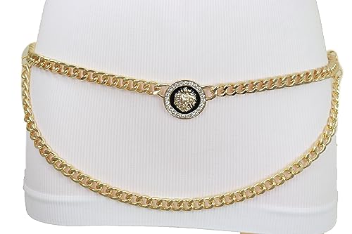 Trendy Fashion Jewelry Women Narrow Belt Hip High Waist Gold Metal Chain Links Wave Lion Coin Charm M L XL4
