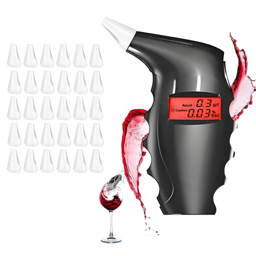 Alkoholtester Polizeigenau, Professioneller Alkoholtester mit 30 Mundstücke, Promilletester tragbarer mit Digitaler LCD Bildschirm für Privaten Professionellen Gebrauch zu Hause