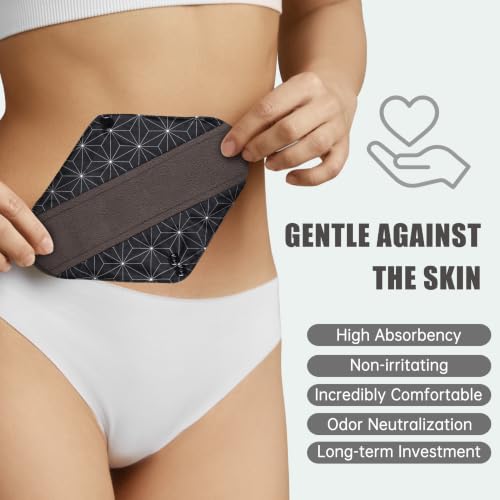 Image of wegreeco Reusable Menstrual Pads, Incontinence Sanitary Period Cloth Pads for Women, Reusable Washable Feminine Panty Liners Heavy Flow, Charcoal, 5 Pack,1 Cloth Wet Bag (Small, Black Asanoha Pattern)