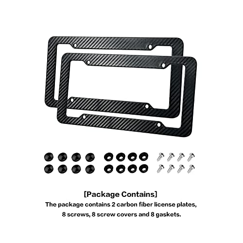 2 Pack License Plate Frames,Carbon Fiber License Plate Frame,Car Tag Cover for Front & Rear with Fasteners and Screws,4 Hole Universal Holder Waterproof Plastic Number Plate Frame - Thumbnail 3