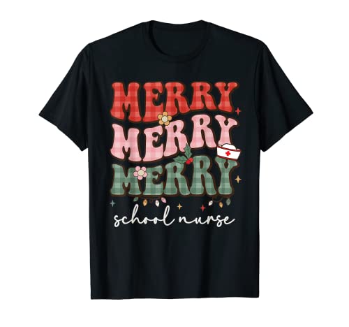 Enfermería de Navidad retro de Merry School Nurse Groovy Nursing Xmas Camiseta
