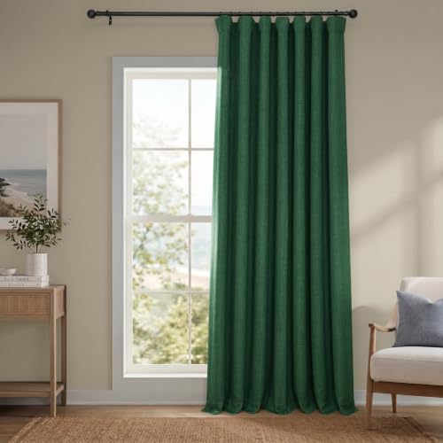 Image of HPD Half Price Drapes - Faux Linen Curtains for Living Room (1 Panel) - 100W X 108L - Extra Wide Textured Room Darkening Curtains for Bedroom 108 Inches Long - Drapes for Home Decor, Key Green