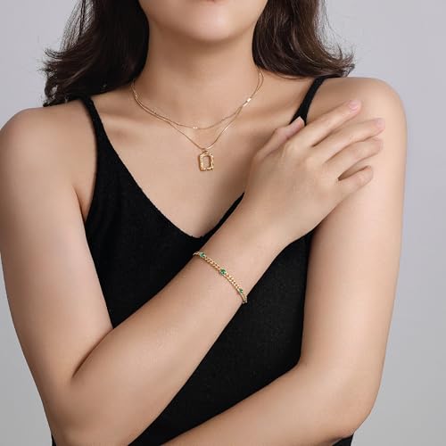 Cuban Chain 5pcs Cubic Zirconia Gold Bracelets for Women 14K Real Gold Plated Sparkle Simulated Diamond Curb Cable Link Infinity Bracelets Trendy Dainty Gold Bracelet for Men Women Friends3