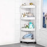 4-Tier Corner Shelving Unit, Waterproof and Rust-Proof Plastic Standing Clothes Rack Shoes Shelf Organizer for Kitchen and Living Room, White(13.58x33.27 in)