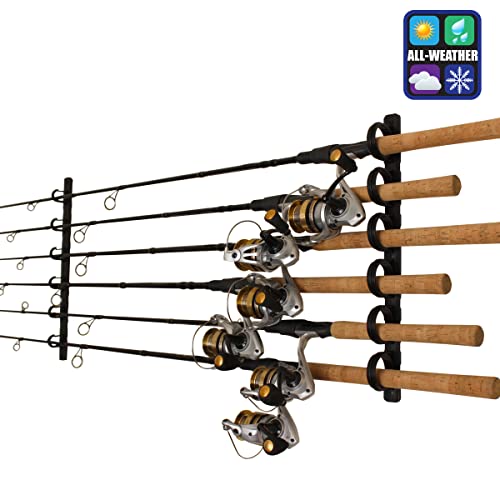 Rush Creek Creations Amazon Exclusive 6 Rod Fishing Holder - Horizontal Wall Or Ceiling Mounted Rod Storage, Black #TOP1