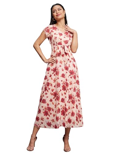 Image of Miss Chase Women's Round Neck Cap Sleeves Lace Knee -Long Skater Dress