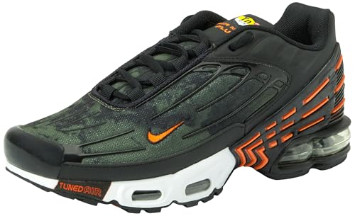 Nike Herren Air Max Plus 3 Sneaker, Black Safety Orange Medium Olive White, 42.5 EU
