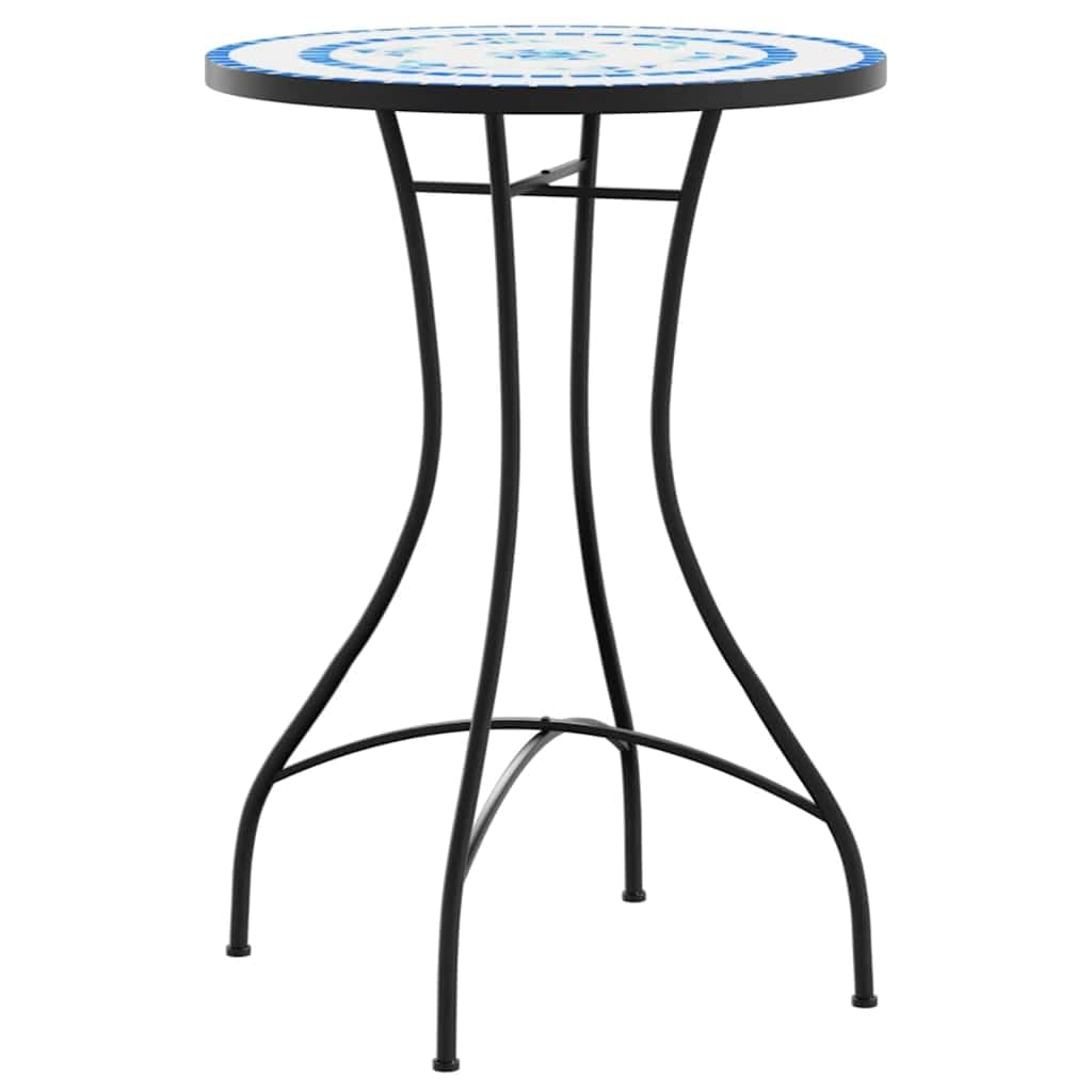Generico Set da Bistrot con Mosaico Blu e Bianco in Ferro e Ceramica,Set da Giardino