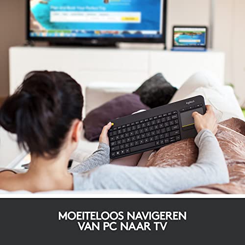 Logitech K400 Plus Draadloos Touch Toetsenbord, Huiskamer Toetsenbord, Home Cinema PC op TV, Touchpad, Windows/Android, Laptop/Tablet, Unifying Receiver, Zwart, Indeling: VS QWERTY - Afbeelding 3