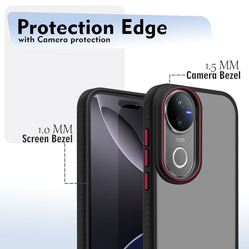 Image of V-TAN Back Cover for Vivo V50 5G Matte Finish Transparent Case, TPU, Camera Protective Shockproof Cover, Black