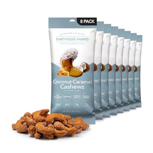 Image of Earthside Farms Coconut Caramel Cashews 1oz, 8 Pack - Vegan, Gluten-Free, Low Carb, Keto Friendly Snack - Sweet & Crunchy Cashews with Real Coconut - Perfect Snack for On-the-Go, Work, School, Travel