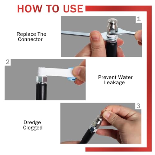 Sewer Jetter Kit for Pressure Washer 100FT, 5800PSI Drain Cleaner Hose 1/4 Inch NPT Corner with 5 Sewer Jetting Nozzles，Waterproof Tape，Pearl Corsage Pin & 2 Spanners (Red)