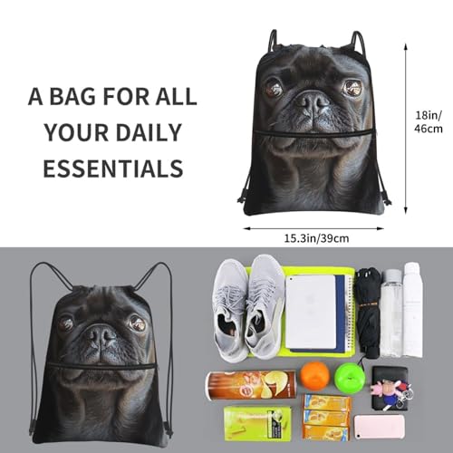 Drawstring Backpack Resistant Sackpack Cute Black Pug Dog Sports Gym Bag String Bag for Women Men2