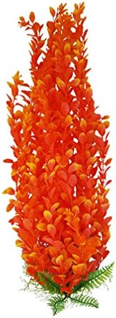 Jumbo Extra Large Orange & Yellow Plastic Tall Aquarium Plant 19-20 Inch (50-52cm) Tall, Orange Seaweed Full Leaf Plant with Weighted Base, Fish Tank or Pond Decoration Ornament