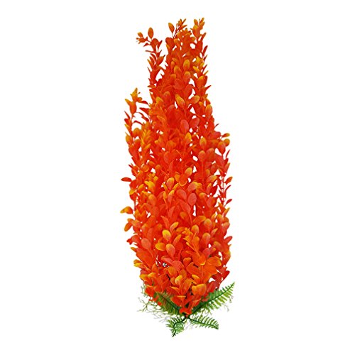 Jumbo Extra Large Tall Plastic Seaweed Aquarium Plant 50-52cm (19-20 Inch) Tall, Bushy Orange Round Leaf Plant with Weighted Base Fish Tank or Artificial Pond Decoration