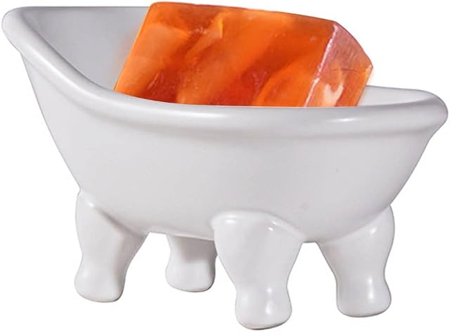 1 Piece 5.6" Ceramic Mini Bathtub Soap Dish Decorative Soap Saver Small Planter Makeup Organizer Container