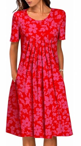 Image of LOVESHOOT Womens Summer Midi Dress 2026 Casual Short Sleeve A Line Dress with Pockets Evening Wedding Guest Work