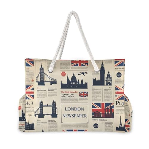 susiyo Newspaper-style English Landmark Beach Bags for Women Large Travel Tote Bag Waterproof Sandproof Lightweight Swim Pool Bag for Family Outdoor2