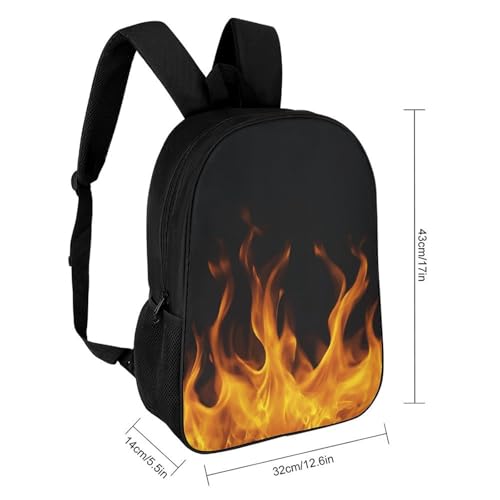 Adults Backpack for Women Men, Burning Fire Flame on Black Lightweight Spacious Travel Daypack, Reusable Outdoor Shoulder Bags for Hiking, Picnic2