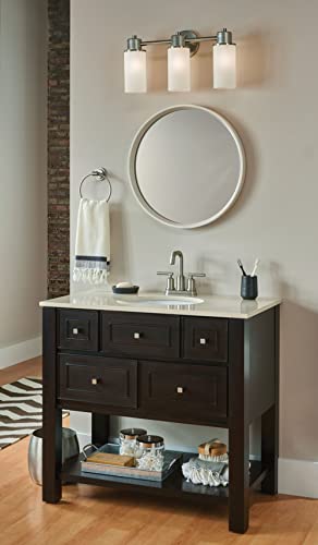 Image of Moen Iso Brushed Nickel 3-Light Dual-Mount Bath Bathroom Vanity Fixture with Frosted Glass, DN0763BN