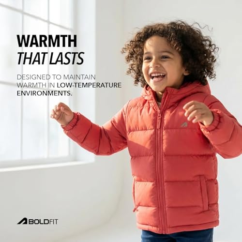 Image of Boldfit Winter Jacket for Kids, Warm Puffer Kids Winter Jacket, Unisex Kids Winter Jackets for Boys & Girls with Hood, Lightweight & Comfortable Winter Wear