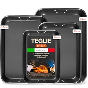 Avilia Set 4 Teglie Antiaderenti in Acciaio al Carbonio 20-25 – 30-35 – Cottura Uniforme Senza Grassi per Pizze e Torte | Made in Italy, Facili da Pulire, Ideali per Famiglie