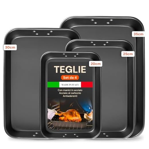 Avilia Set 4 Teglie Antiaderenti in Acciaio al Carbonio 20-25 - 30-35 - Cottura Uniforme Senza Grassi per Pizze e Torte | Made in Italy, Facili da Pulire, Ideali per Famiglie