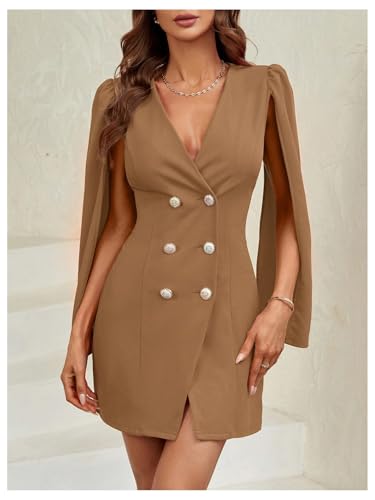 Image of Floerns Women's V Neck Double Breasted Cape Blazer Split Sleeve Elegant Blazer Dress