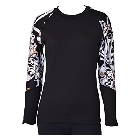Private Island Women UPF 50+ Swimsuit Long Sleeve Top T Shirt Rash Guard Workout (L, BwP-rsrgt) Cover