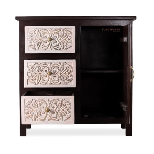 Image of Jika Wooden Sideboard Cabinet for Living Room | Carved Wooden Storage Cabinet for Home with Multiple Drawers | Handcrafted Solid Wood Cabinet for Storage Furniture for Home | Walnut
